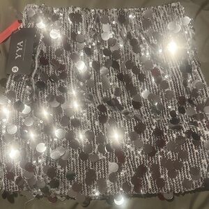 Ya Los Angeles Glittering Silver Mini Skirt